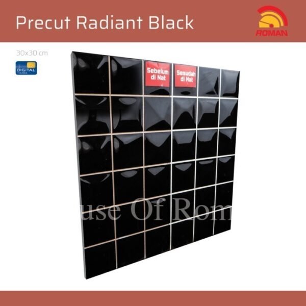 TERMURAH ROMAN KERAMIK PRE CUT 30 X 30 PWA33726 RADIANT BLACK GOL B - Image 3