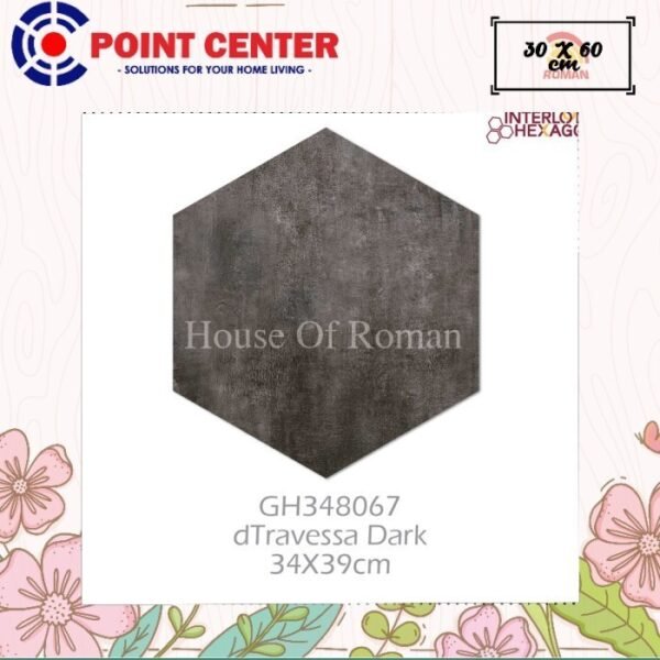 TERMURAH ROMAN KERAMIK HEXAGONAL 34 X 39 GH348067 DTRAVESSA DARK GOL A