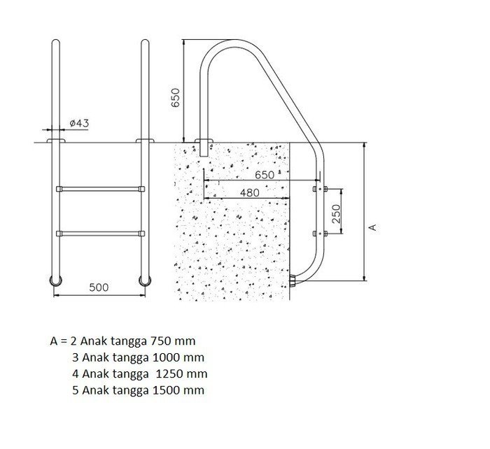 TERMURAH KRIPSOL TANGGA KOLAM RENANG V755/2 AISI 316 / 2 ANAK TANGGA - Image 2
