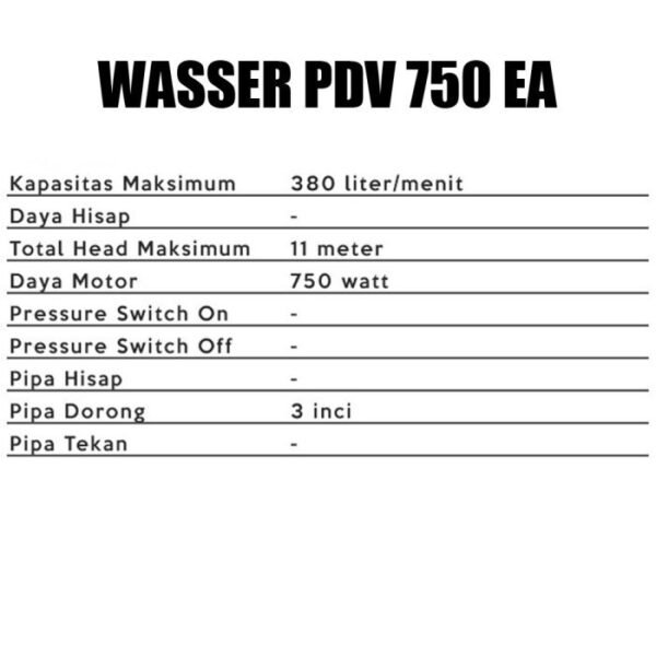 TERMURAH WASSER PDV 750 EA 750 W Vortex Otomatis Pompa - Image 3