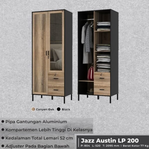 TERMURAH ACTIV FURNITURE JAZZ AUSTIN LP 200 LEMARI PAKAIAN 2 PINTU - Image 2