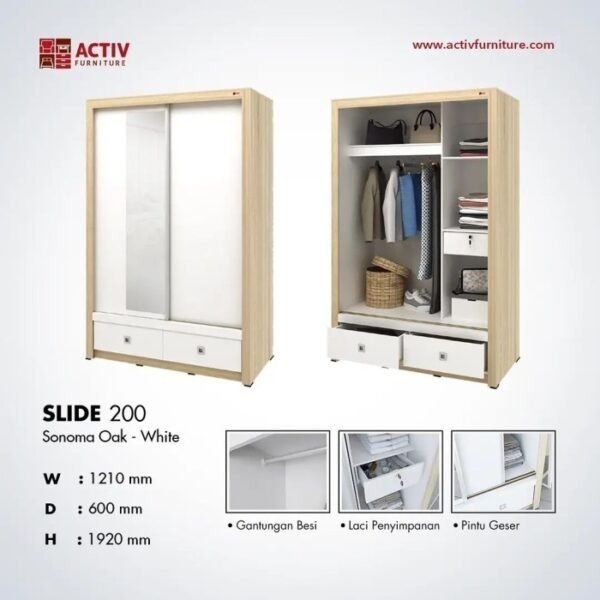 TERMURAH ACTIV FURNITURE SLIDE 200 LEMARI SLIDING 2 PINTU CERMIN - Image 2