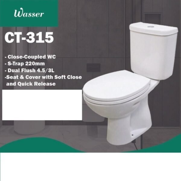 TERMURAH WASSER Kloset Duduk CT 315 STRAP 220 MM SET - Image 2