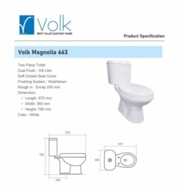 TERMURAH VOLK MAGNOLIA 663 TWO PIECE TOILET / CLOSET DUDUK - Image 2