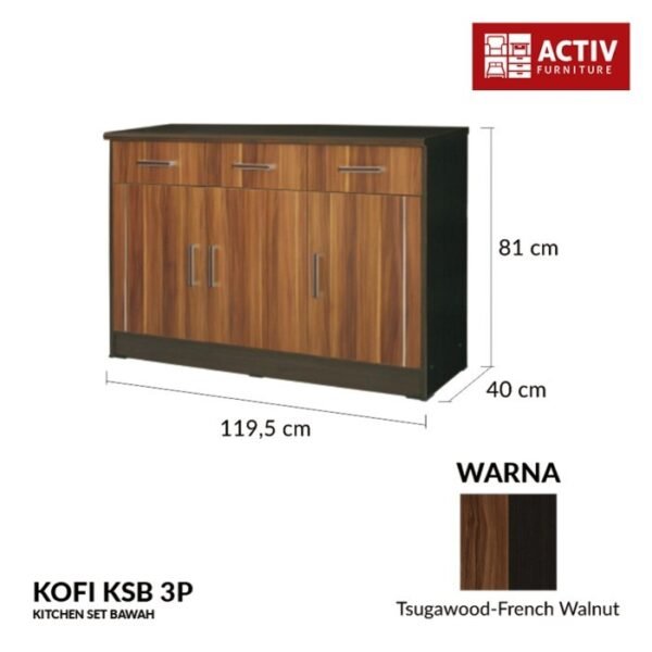 TERMURAH ACTIV FURNITURE KOFI KSB 3P LEMARI DAPUR BAWAH 3 PINTU - Image 2
