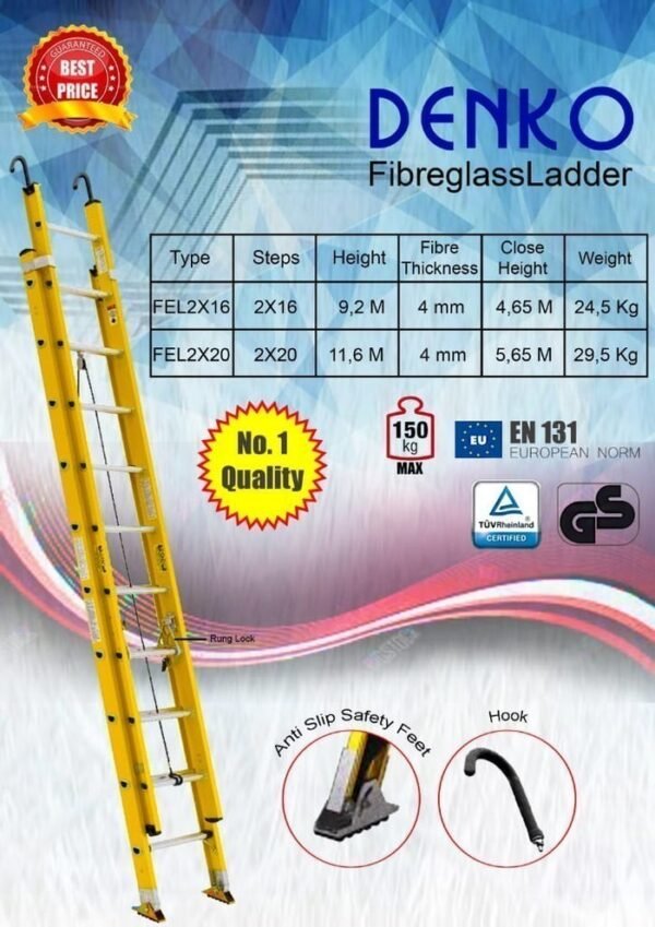TERMURAH DENKO Tangga Ekstensi Fiberglass FEL 2x20 Steps 2M