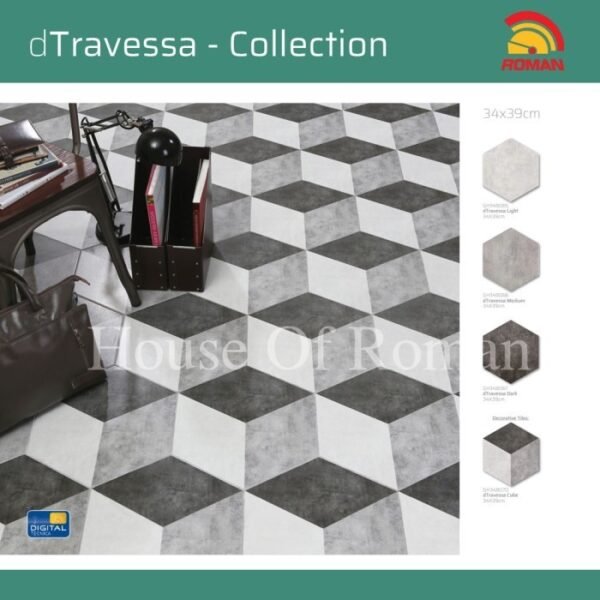 TERMURAH ROMAN KERAMIK HEXAGONAL 34 X 39 GH348067 DTRAVESSA DARK GOL A - Image 3