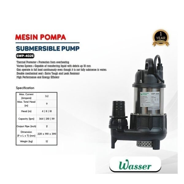 TERMURAH WASSER SWP 402 EA Pompa Celup Air Kotor Otomatis - Image 2