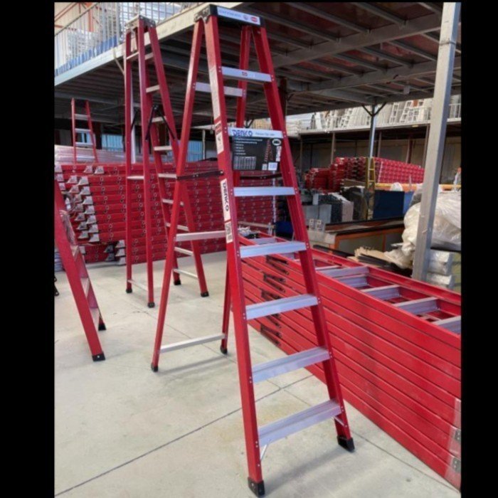 TERMURAH DENKO Tangga Lipat Fiberglass FEL 108 8 Steps 2.4 Mtr MERAH