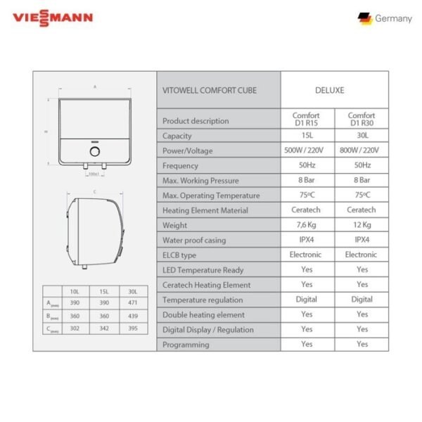 TERMURAH WATER HEATER VIESSMANN 30L 800WATT VITOWELL COMFORT D1 - Image 4