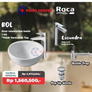 TERMURAH ROCA PAKET WASTAFEL MEJA BOL + KRAN ESCUADRA LEHER PANJANG