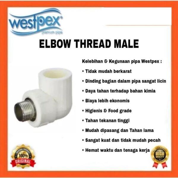 TERMURAH WESTPEX L20 X 1/2M (KNEE DL 1/2" X 1/2") ELBOW FITTING PPR - Image 2