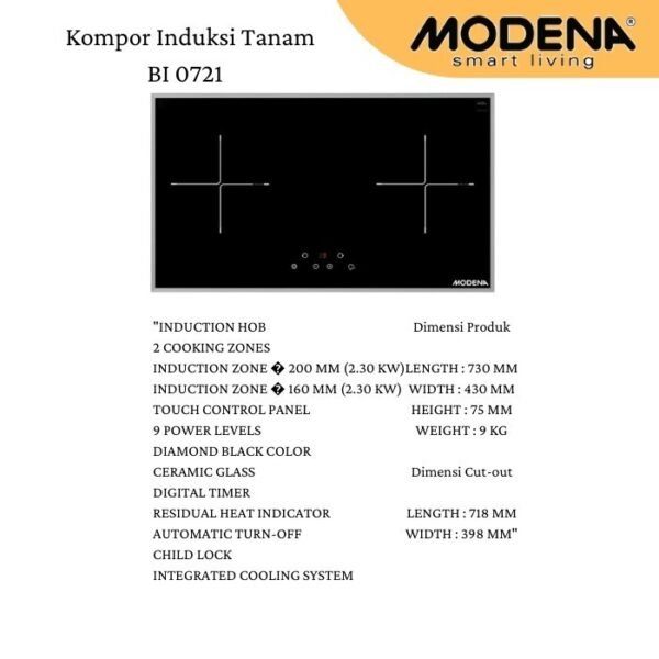 TERMURAH MODENA BI 0721 KOMPOR TANAM LISTRIK INDUCTION HOB - Image 3
