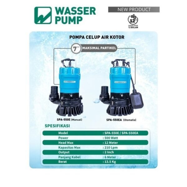 TERMURAH WASSER SPA-550 EA Submersible Drainage Pompa Celup Air Kotor - Image 3