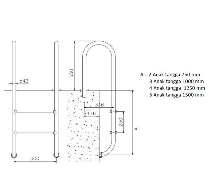 TERMURAH KRIPSOL TANGGA KOLAM RENANG V555/3 AISI 316 / 3 ANAK TANGGA - Image 2