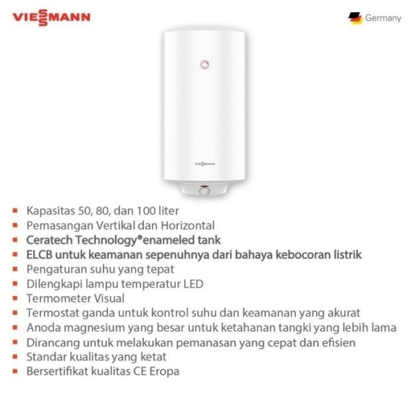 TERMURAH WATER HEATER VIESSMANN 100L 1500W VITOWELL C1 VERTICAL - Image 2
