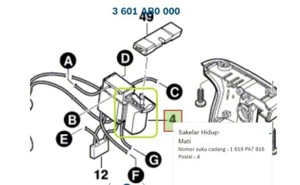 TERMURAH 1619PA7816 BOSCH SWITCH GBM 1600 / SPARE PART BOSCH ORIGINAL