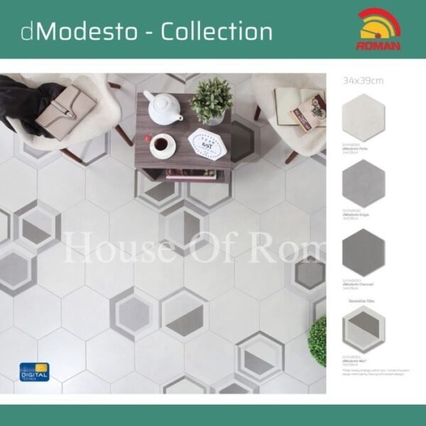 TERMURAH ROMAN HEXAGONAL 34 X 39 GH348063 DMODESTO CHARCOAL GOL A - Image 3