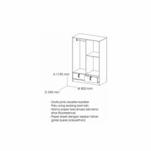 TERMURAH ACTIV FURNITURE POKU BL 122 X 80 CM LEMARI ANAK 2 PINTU MODER - Image 2