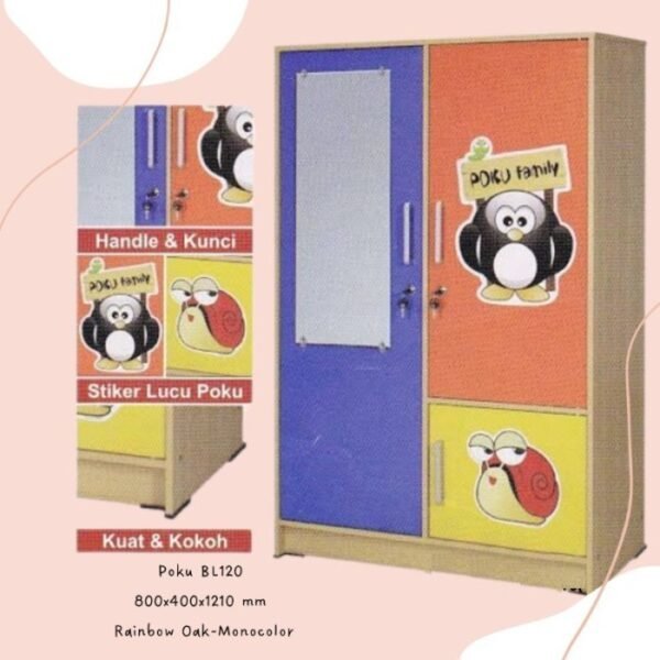 TERMURAH ACTIV FURNITURE POKU BL 120 X 80 CM LEMARI ANAK 2 PINTU KACA - Image 2
