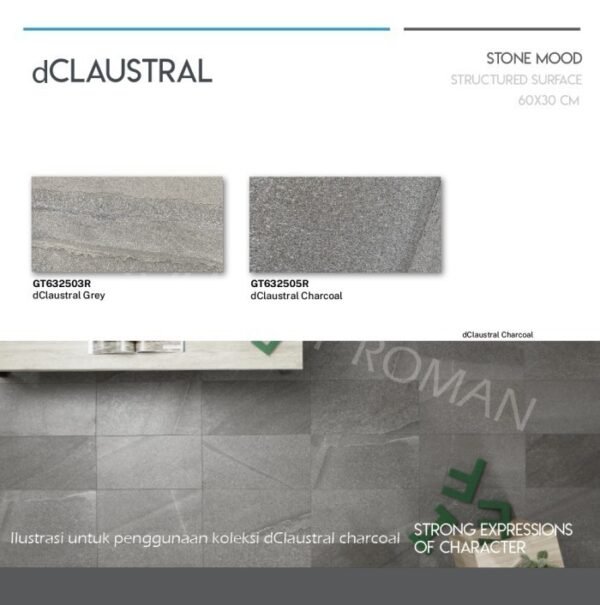 TERMURAH ROMAN GRANIT 30 X 60 GT632505R DCLAUSTRAL CHARCOAL - Image 4