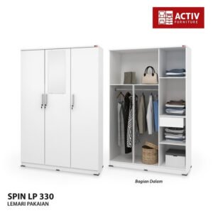 TERMURAH ACTIV FURNITURE SPIN LP 330 LEMARI PAKAIAN 3 PINTU MEJA KACA
