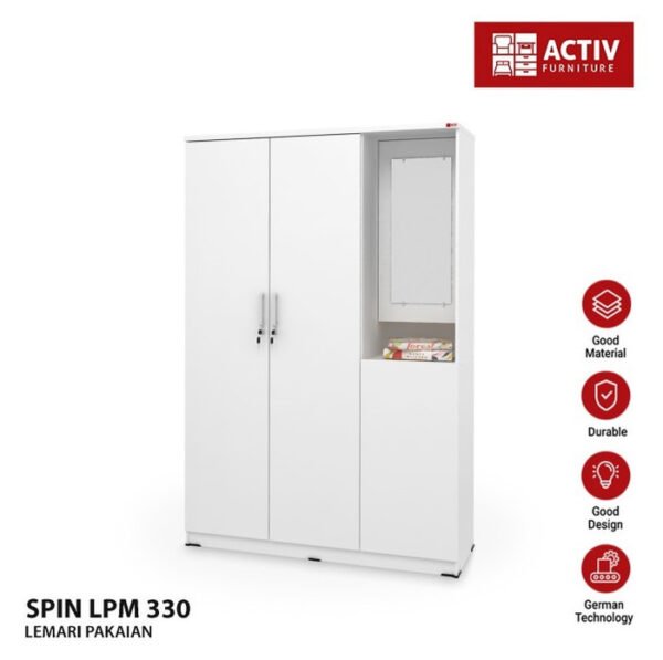 TERMURAH ACTIV FURNITURE SPIN LPM 330 LEMARI PAKAIAN 3 PINTU MEJA KACA - Image 3