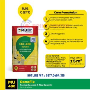 TERMURAH MORTAR UTAMA MU-480 RENOFIX PEREKAT KERAMIK ATAS KERAMIK 25KG