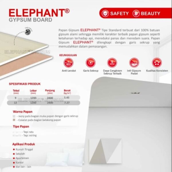 TERMURAH GYPSUM ELEPHANT 9MM STANDARD / PAPAN GYPSUM STANDARD 9 MM - Image 3
