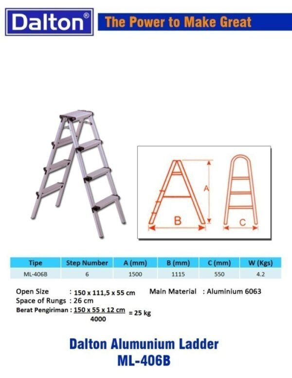 TERMURAH DALTON ML 406 B ALU Tangga Lipat Alumunium 2 X 6 STEPs 1.5M