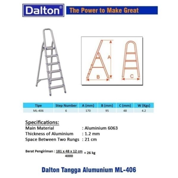 TERMURAH DALTON ML 406 Tangga Lipat Alumunium Rumah Tangga 6 STEP 1,7M