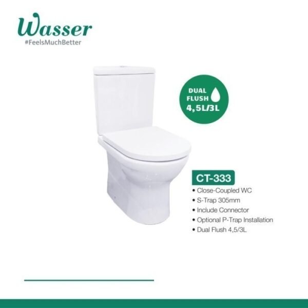 TERMURAH WASSER Kloset Duduk CT 333 STRAP 305 Set With Smart Seat