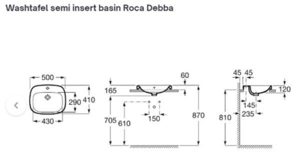 TERMURAH ROCA DEBBA WASTAFEL DI ATAS MEJA KOTAK SEMI INSERT 50 x 41CM - Image 3