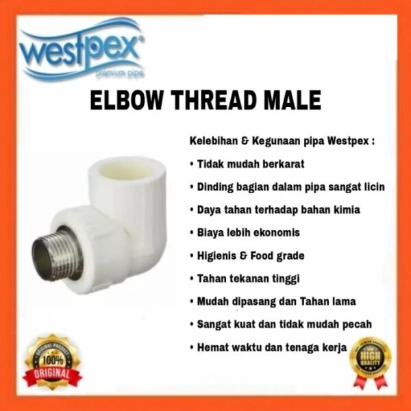TERMURAH WESTPEX L32 X 3/4M (KNEE DL 1" X 3/4") ELBOW FITTING PPR - Image 2