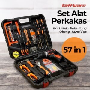 TERMURAH TAFFWARE SET BOR LISTRIK PALU TANG OBENG KUNCI 57 IN 1 TZ168