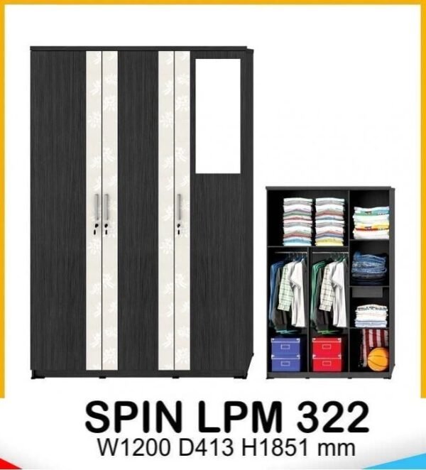 TERMURAH ACTIV FURNITURE SPIN LP 322 LEMARI PAKAIAN 3 PINTU KAYU KACA