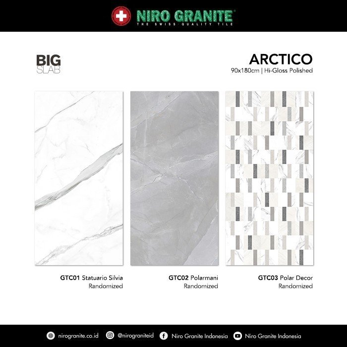 TERMURAH NIRO GRANIT 90 X 180 GTC01 BIG SLAB ARCTICO HIGLOSS POLISHED - Image 3