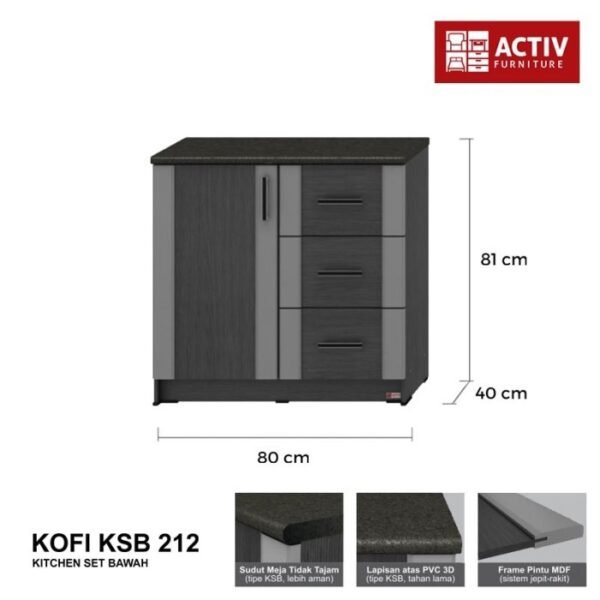 TERMURAH ACTIV FURNITURE KOFI KSB 212 LEMARI DAPUR BAWAH 2 PINTU - Image 3