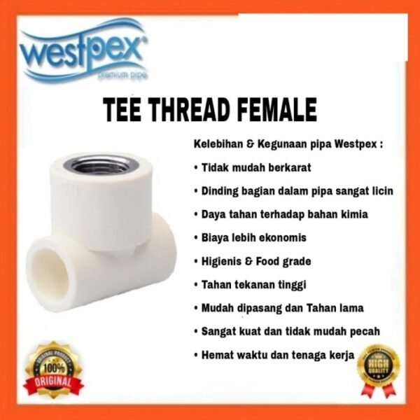 TERMURAH WESTPEX T25 X 3/4F (TEE DD 3/4" X 3/4") TEE FITTING PPR - Image 2