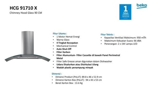 TERMURAH BEKO HCG91710X PENGHISAP ASAP DAPUR GLASS CHIMEEY HOOD - Image 3
