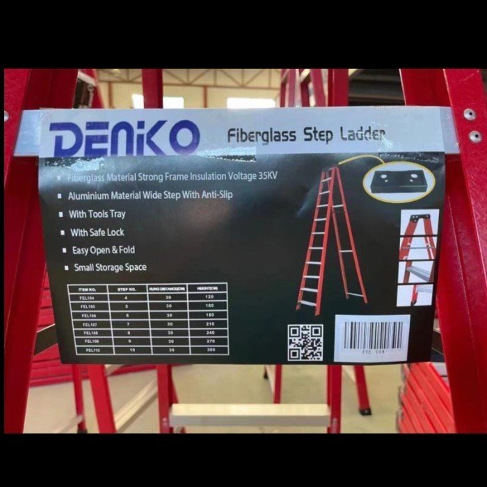 TERMURAH DENKO Tangga Lipat Fiberglass FEL 108 8 Steps 2.4 Mtr MERAH - Image 3