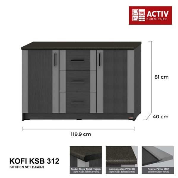 TERMURAH ACTIV FURNITURE KOFI KSB 312 LEMARI DAPUR BAWAH 3 PINTU - Image 3