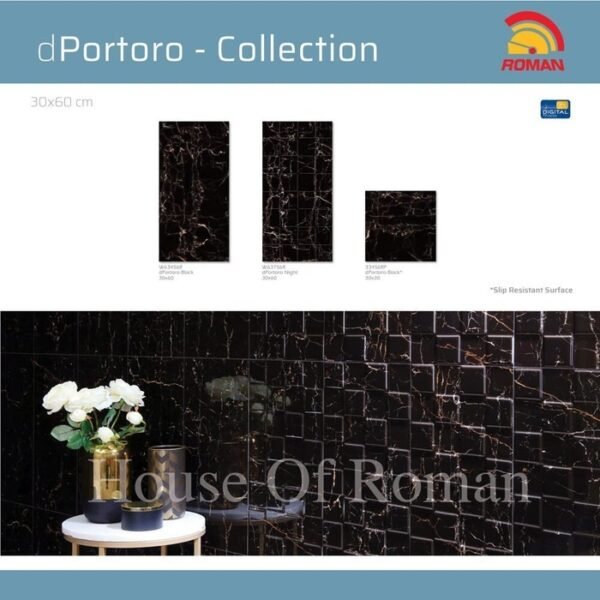 TERMURAH ROMAN KERAMIK 30 X 30RMF 33456RP DPORTORO BLACK GOL C - Image 3