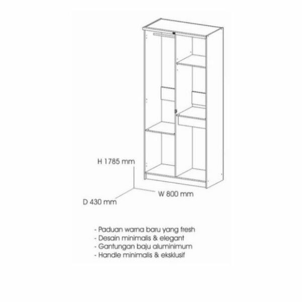 TERMURAH ACTIV FURNITURE VAST LP 201 LEMARI PAKAIAN 2 PINTU KACA - Image 2