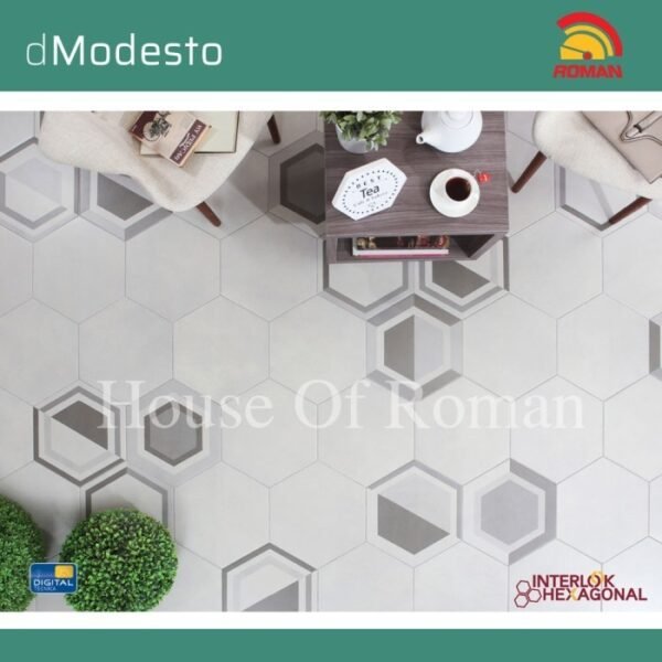TERMURAH ROMAN HEXAGONAL 34 X 39 GH348063 DMODESTO CHARCOAL GOL A - Image 4