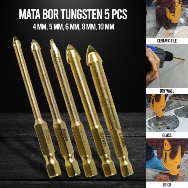 TERMURAH TAFFWARE MATA BOR BIT 4 5 6 8 10MM 5PCS MGDK002 GOLDEN