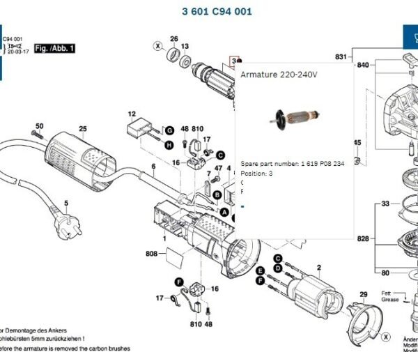 TERMURAH 1619P08234 BOSCH ARMATURE GWS 750 / SPARE PART - Image 2