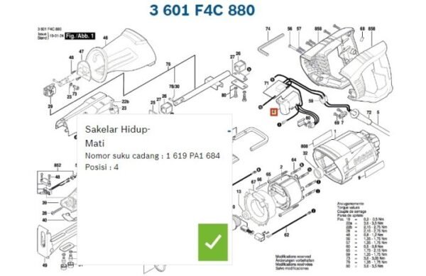 TERMURAH 1619PA1684 BOSCH SWITCH GSA 1100 E SPARE PART - Image 2