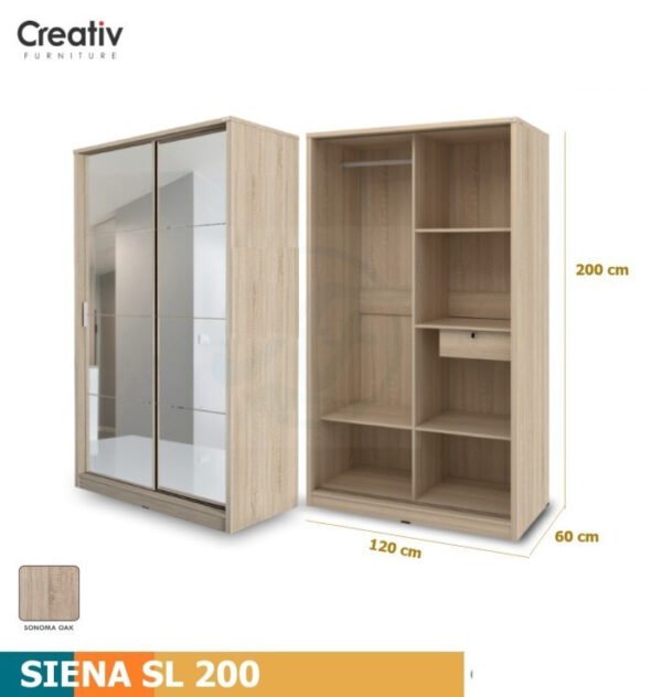 TERMURAH ACTIV FURNITURE SIENA SL 200 LEMARI SLIDING 2 PINTU CERMIN - Image 3