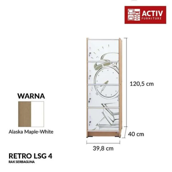 TERMURAH ACTIV FURNITURE RETRO LSG 4 LEMARI RAK BUKU 4 SUSUN - Image 2